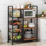 Raft shumëfunksional për kuzhinë me 5 kate – Strukturë metalike & rafte druri (90×30×130 cm)